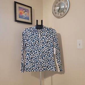 Blue and White Leopard Print Long Sleeve Top